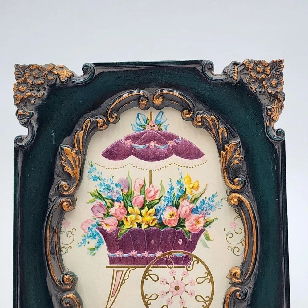 Vintage Ornate Green Baroque Resin Photo Frame Antiqued Gold Accents 5x3.5